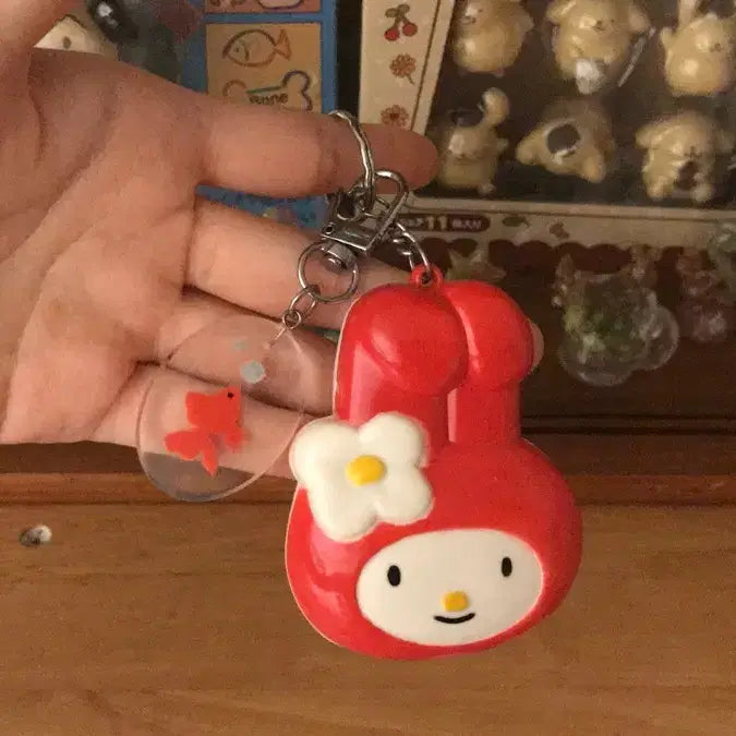 [BUNJANG] Rare Japanese Vintage My Melody Goldfish Mirror Comb Keychain Set Figure / 레어! 일본 고전 빨간 마이멜로디 금붕어 거울 빗 키링 세트 피규어