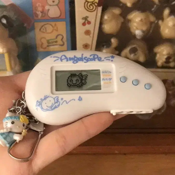 [BUNJANG] 1997 Japan Tamagotchi Angel Scop Kitty Keychain / 레어! 1997 일본 고전 엔젤스코프 천사 다마고치 키티 키링