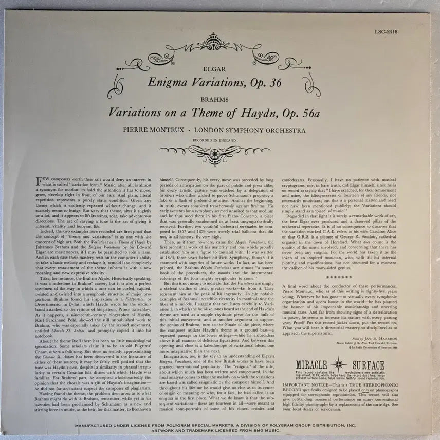 [BUNJANG] Pierre Monteux Conducts Elgar &amp; Brahms Variations 180g LP (Classic Records) / Monteux-Elgar&amp;Brahms LP(Classic Records)