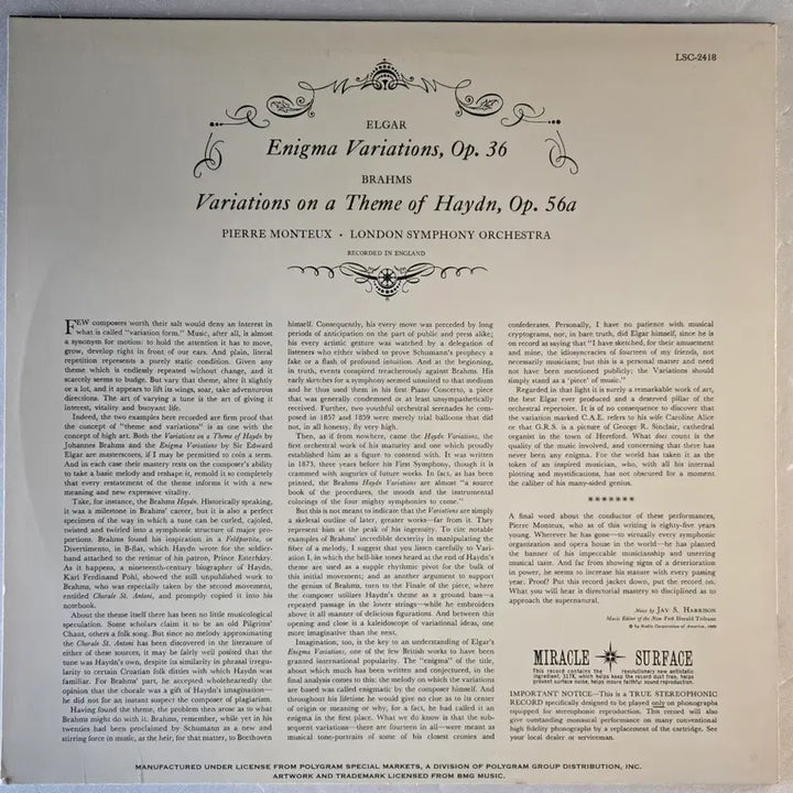 [BUNJANG] Pierre Monteux Conducts Elgar &amp; Brahms Variations 180g LP (Classic Records) / Monteux-Elgar&amp;Brahms LP(Classic Records)