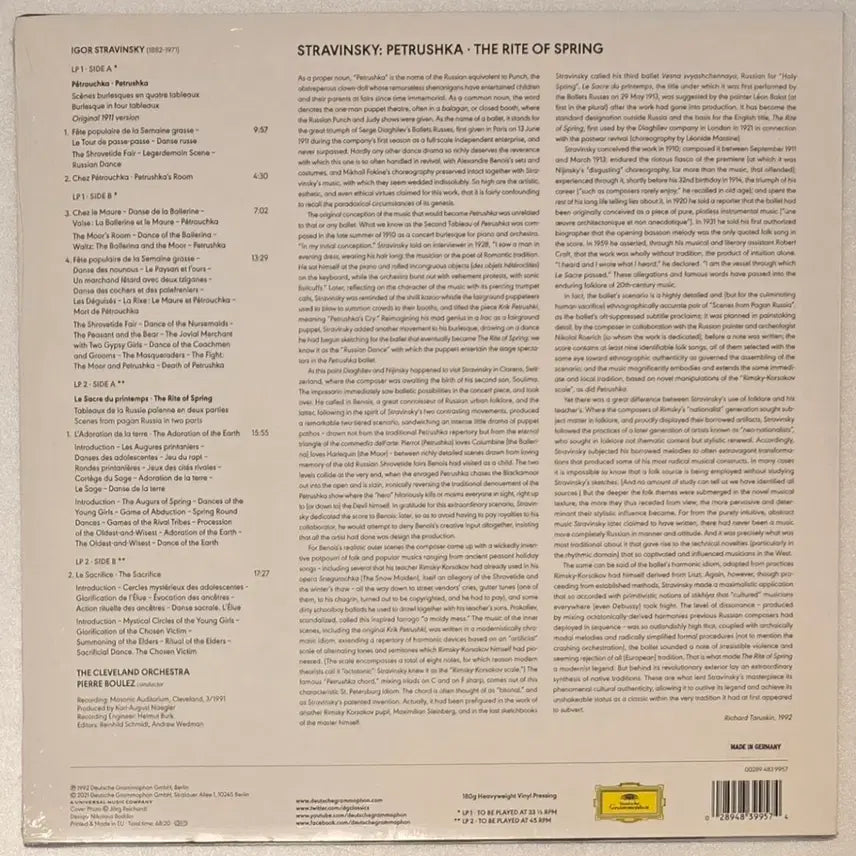 [BUNJANG] Pierre Boulez Stravinsky Petrushka &amp; The Rite of Spring 2 LP (Sealed) / 피에르 불레즈- 스트라빈스키 페트르슈카 &amp; 봄의 제전 2 LP (미개봉)