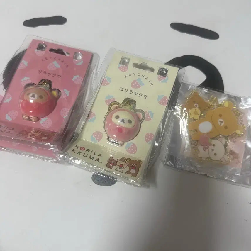 [BUNJANG] San-X Rilakkuma Korilakkuma Strawberry Material Keyring Set (3 pcs) / 산엑스 리락쿠마 코리락쿠마 실바니안 재질 키링 세트