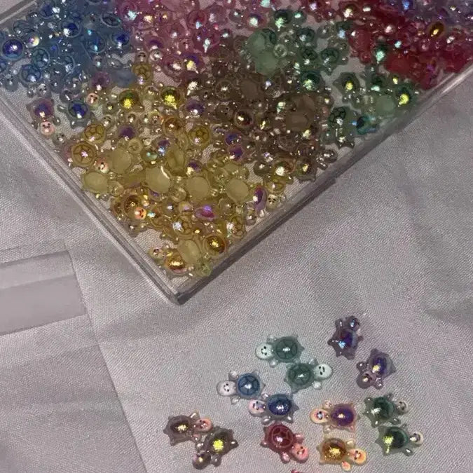 [BUNJANG] Glitter Lucky Turtle 7-Piece Set / (16개세트) 글리터 행운의 거북이 미니 파츠 네일 네일아트 행운부기