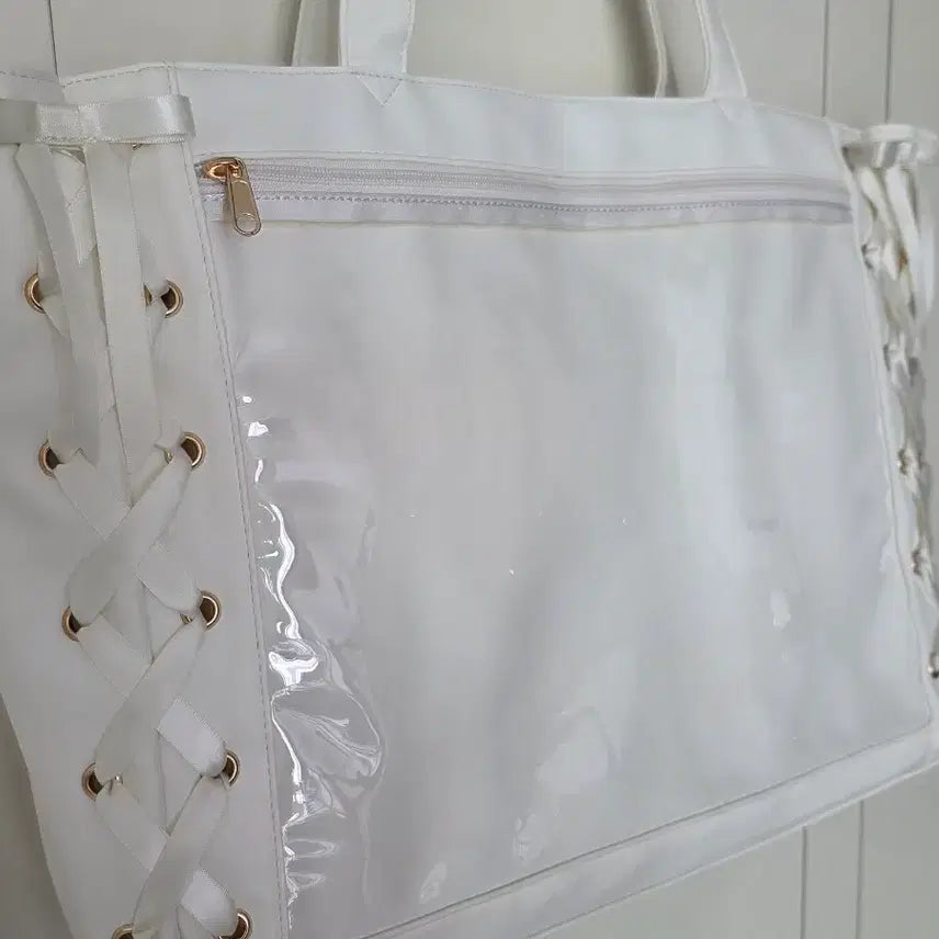 [BUNJANG] WEGO Lace-up Ita Bag White L / WEGO 위고 레이스업 이타백 화이트 L a3