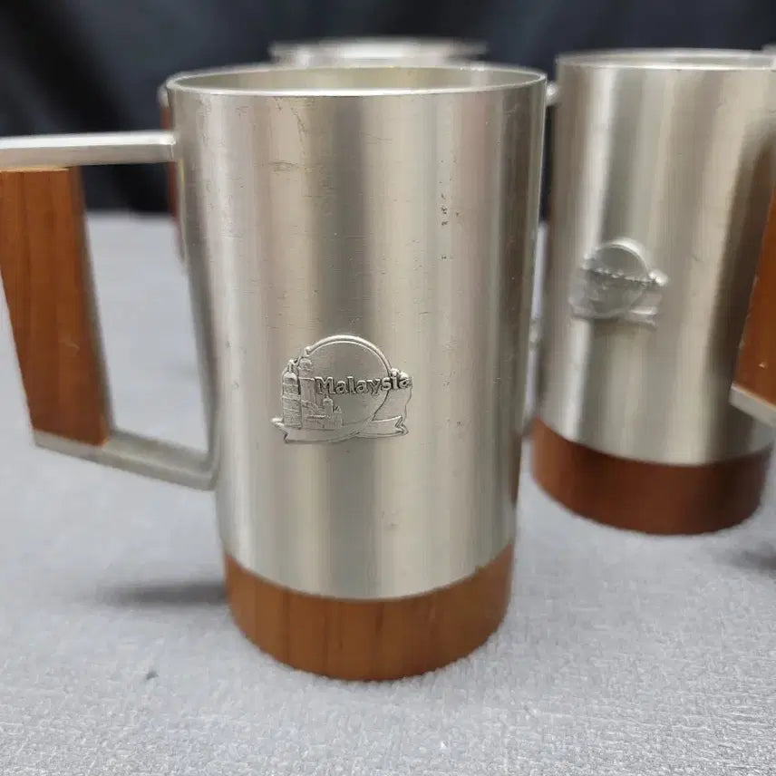 [BUNJANG] Selangor Pewter Teak Wood Cups Set of 5 / 셀랭고르 주석티크목 컵 5점 일괄