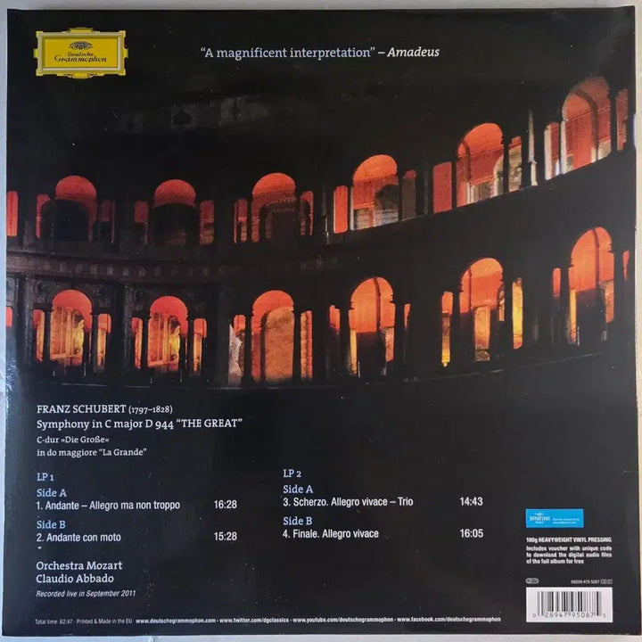 [BUNJANG] Claudio Abbado Orchestra Mozart Schubert Symphony No. 9 "The Great" 2LP (DG, 180g) / 아바도 - 슈베르트 교향곡 9번 그레이트 2LP (DG. 180g)