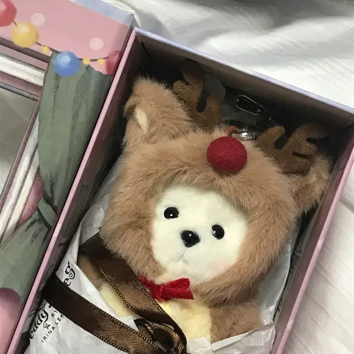 [BUNJANG] Teddy Tales Rena Bear Rudolph Keyring White / 테디테일즈 레나베어 루돌프 키링 화이트