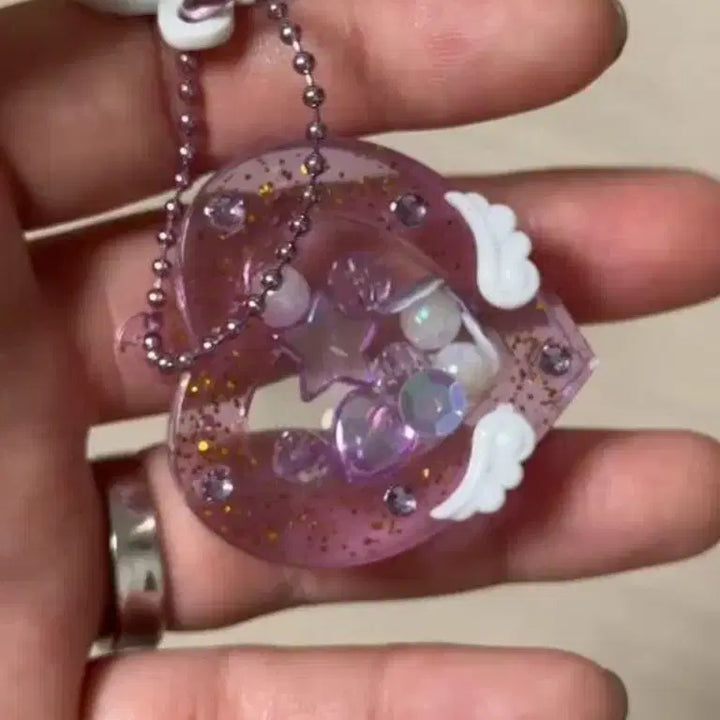 [BUNJANG] Purple Heart Shaker Keyring Vintage Stationery / 보라색 하트쉐이커 키링 고전문구 킽스 쉐이커