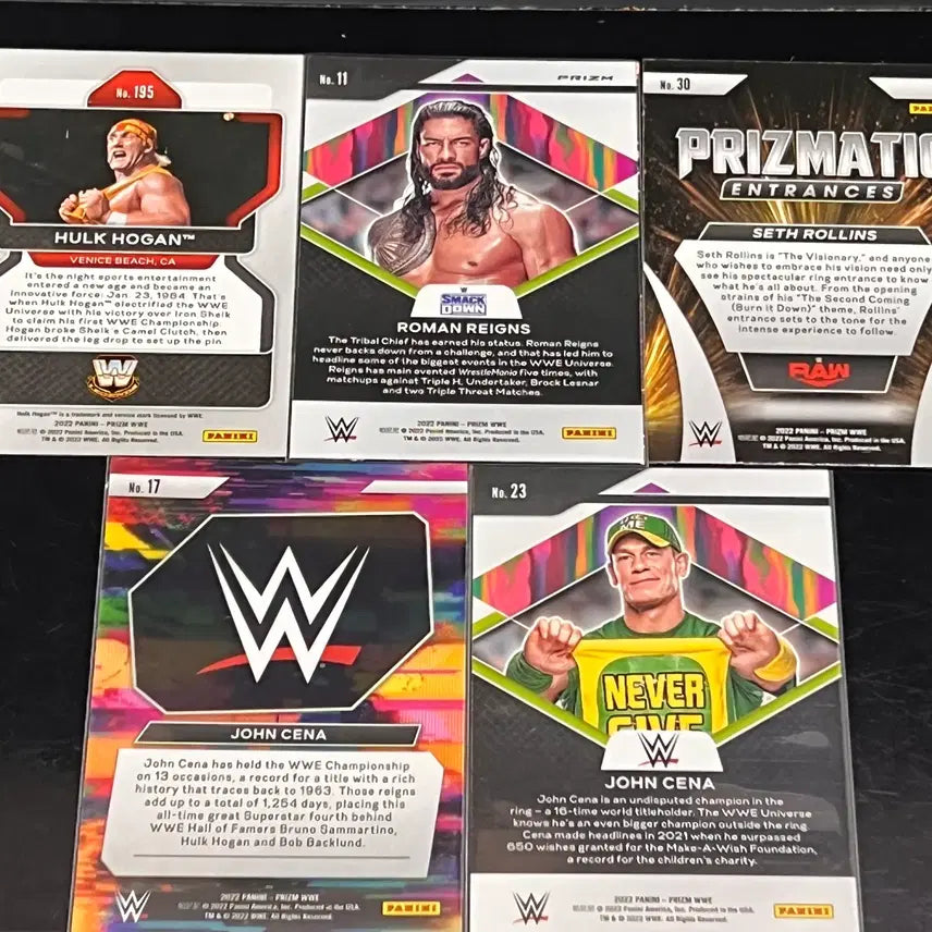 [BUNJANG] Panini WWE Certified Prism Trading Cards John Cena, Roman Reigns, Hulk Hogan, Seth Rollins (5-Card Set) / PANINI WWE 정품 프리즘카드 존시나, 로만, 헐크, 세스 5매