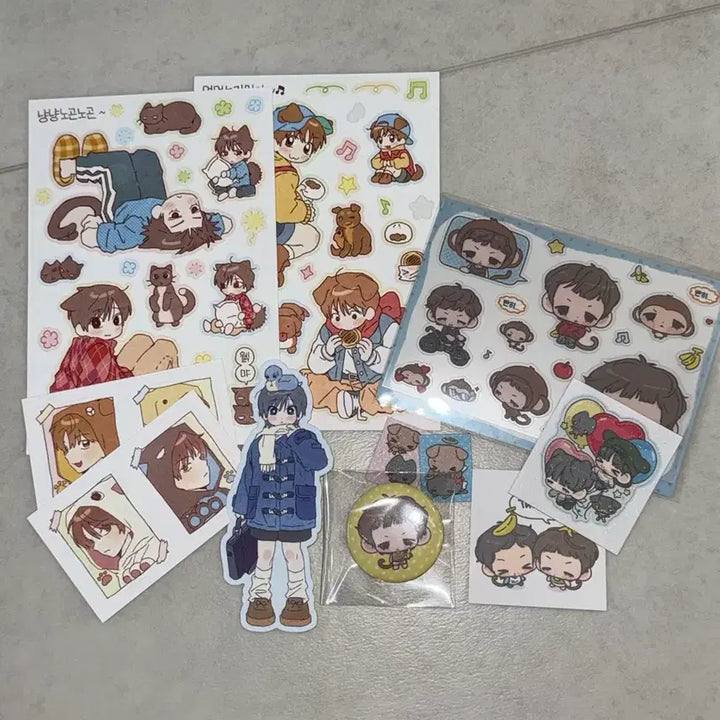 [BUNJANG] Dango &amp; Numi BONE DÉO Sticker Set &amp; Taesan Pin Button / 당오님, 눔이님 보넥도 스티커 + 태산 핀버튼 통판
