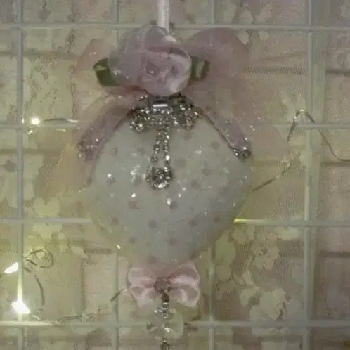 [BUNJANG] Vintage Pink Drip Jewel Heart Ornament / 빈티지 핑크 물방울 무늬 보석 장식 유리 하트 오너먼트
