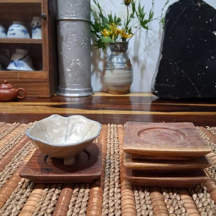 [BUNJANG] Buncheong Tea Cup and Wooden Tea Tray Set / 분청차잔과 나무차탁4점