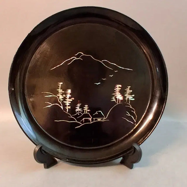 [BUNJANG] Najeon Chilgi (Mother-of-Pearl Lacquerware) Plate Set with Landscape Motif / 산수문 외 나전칠기 접시3점자개접시 트레이 나전상감