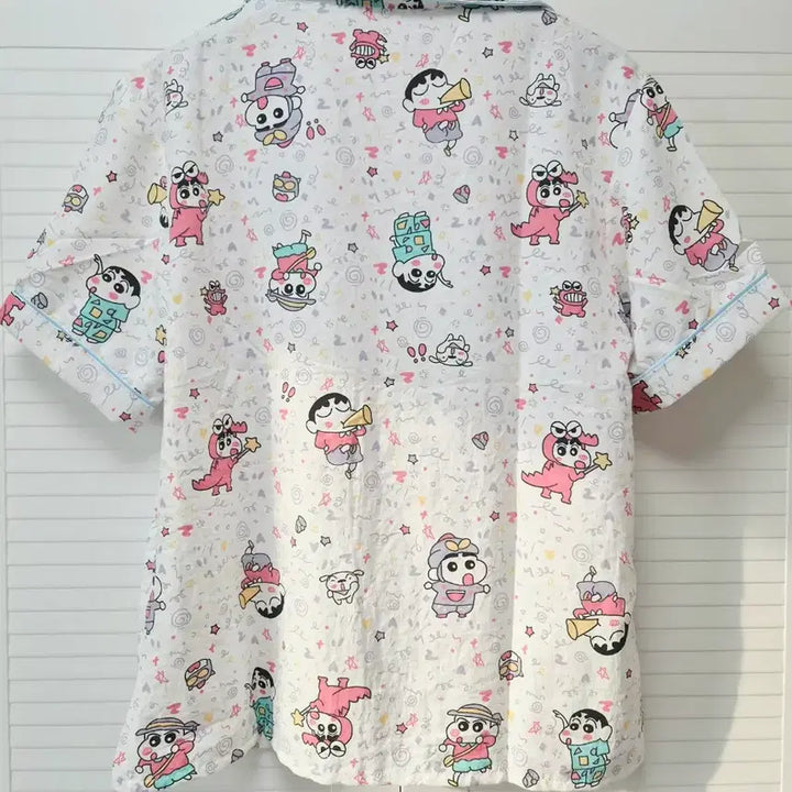 [BUNJANG] Crayon Shin-chan Character Short Sleeve Pajama Set / 짱구 잠옷 여성 캐릭터 반팔 반바지 여름 파자마 투피스 홈웨어 세트