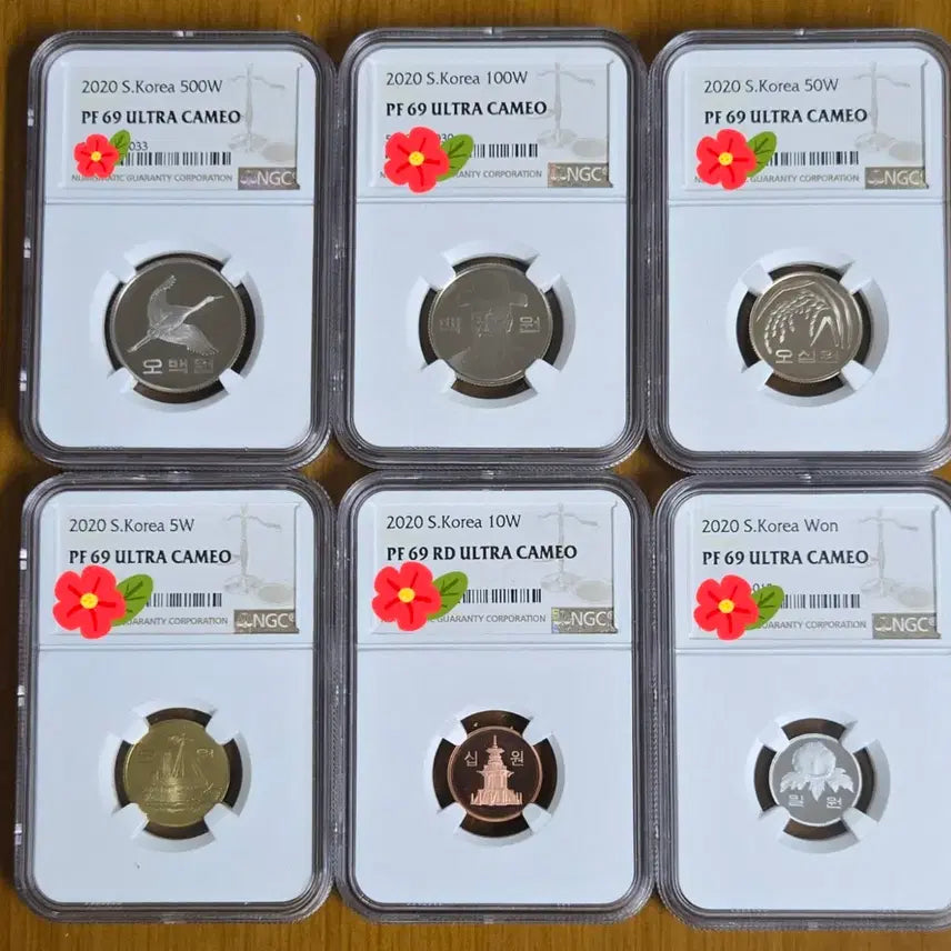 [BUNJANG] 2020 Korean Proof Coin Set (500, 100, 50, 10, 5, 1 Won) NGC Graded PF 69 Ultra Cameo / 2020 한국주화 500원 100원 50원 10원 5원 1원 NGC P