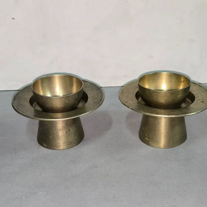 [BUNJANG] Antique Bronze Bowl and Stand Set / 연대좋은 유기 잔과 잔잔대 .2점 일괄