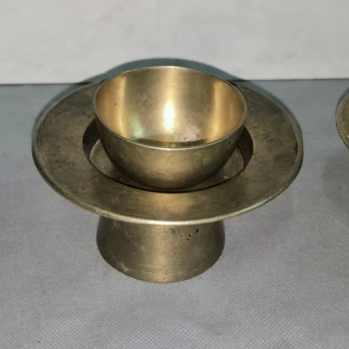[BUNJANG] Antique Bronze Bowl and Stand Set / 연대좋은 유기 잔과 잔잔대 .2점 일괄