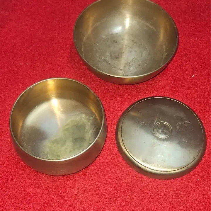 [BUNJANG] Dangojae Bangjja Yugi Pair Couple Rice &amp; Soup Bowl Set / [단고재 유기] 전통 방짜유기 놋그릇 쌍희문 부부 주발 대접 세트 (1.
