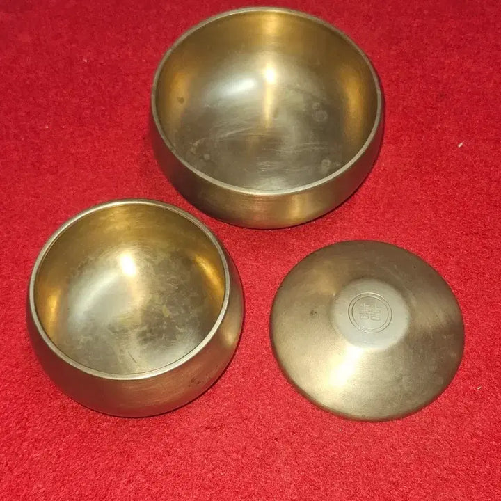 [BUNJANG] Dangojae Bangjja Yugi Pair Couple Rice &amp; Soup Bowl Set / [단고재 유기] 전통 방짜유기 놋그릇 쌍희문 부부 주발 대접 세트 (1.
