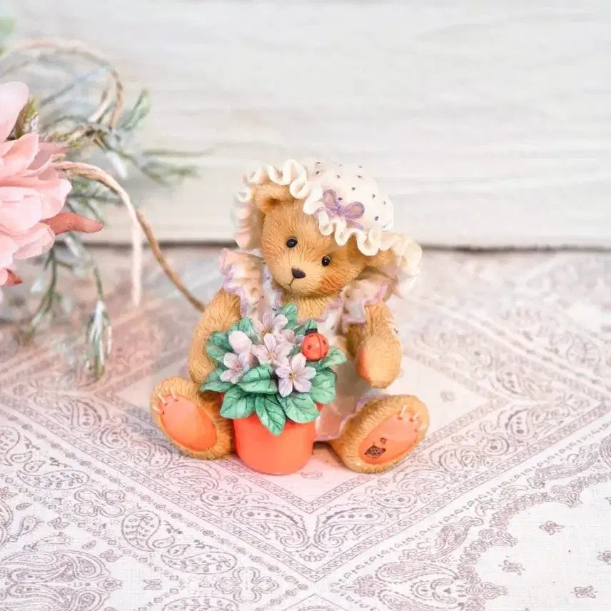 [BUNJANG] Cherished Teddies Vintage Figurine - Teddy Bear with Ladybug Decoration / 체리쉬드 테디즈 빈티지 피겨린 소품 테디베어 곰돌이 장식 화분 무당벌레