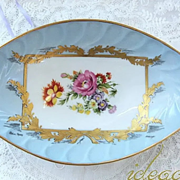 [BUNJANG] Antique French Limoges Hand-Painted Gilded Boat-Shaped Bowl / 앤틱 프렌치 리모지 핸드페인팅과 금장 포인트 보트쉐입 볼