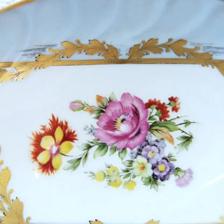 [BUNJANG] Antique French Limoges Hand-Painted Gilded Boat-Shaped Bowl / 앤틱 프렌치 리모지 핸드페인팅과 금장 포인트 보트쉐입 볼