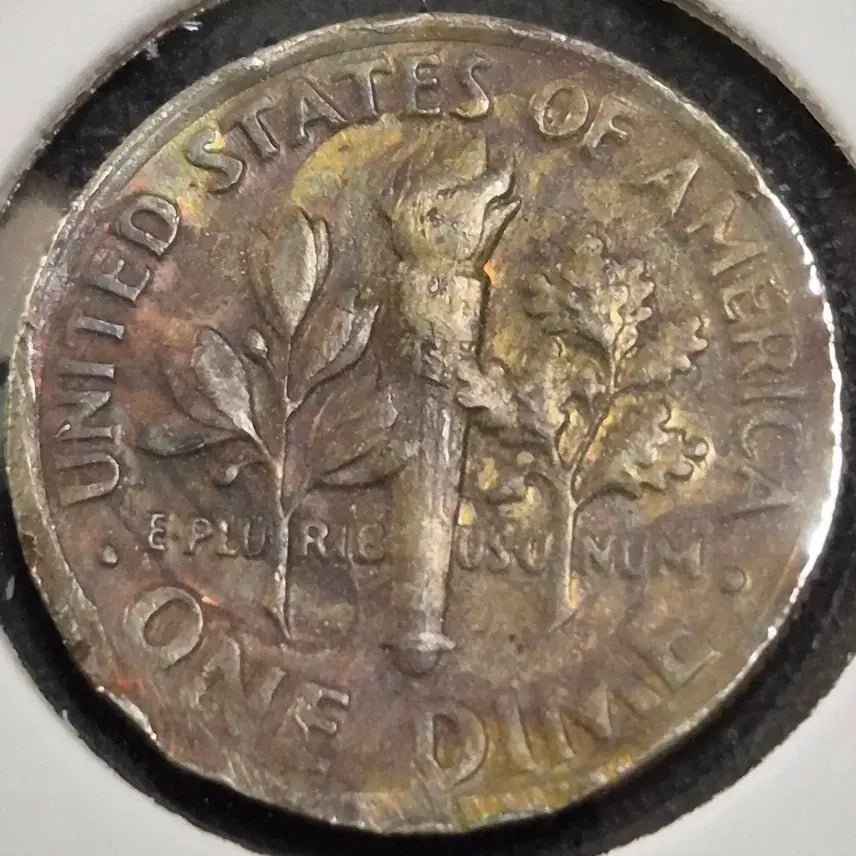 [BUNJANG] 1987 Roosevelt Dime Rainbow Toning Coin / 1987년 p발행 루즈벨트. 다임. 빈티지 무지개 토닝주화