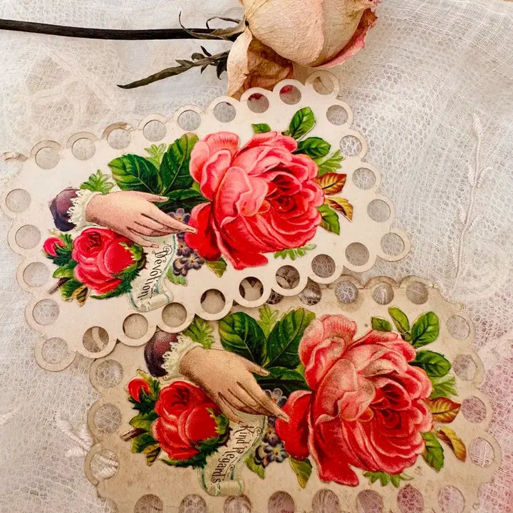 [BUNJANG] Antique Victorian Calling Card with Raised Rose Design / 앤틱 빅토리안 콜링카드 빅로즈