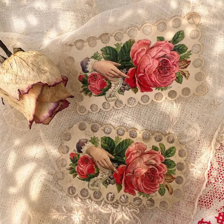 [BUNJANG] Antique Victorian Calling Card with Raised Rose Design / 앤틱 빅토리안 콜링카드 빅로즈