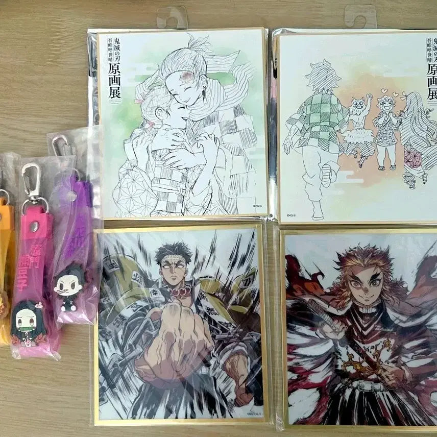 [BUNJANG] Demon Slayer: Kimetsu no Yaiba Original Art Shikishi, Acrylic Shikishi, and Ichiban Kuji Chokonoko Rubber Strap Bundle / 귀멸의 칼날 원화색지+아크릴색지+제일복권 스트랩 일괄판매
