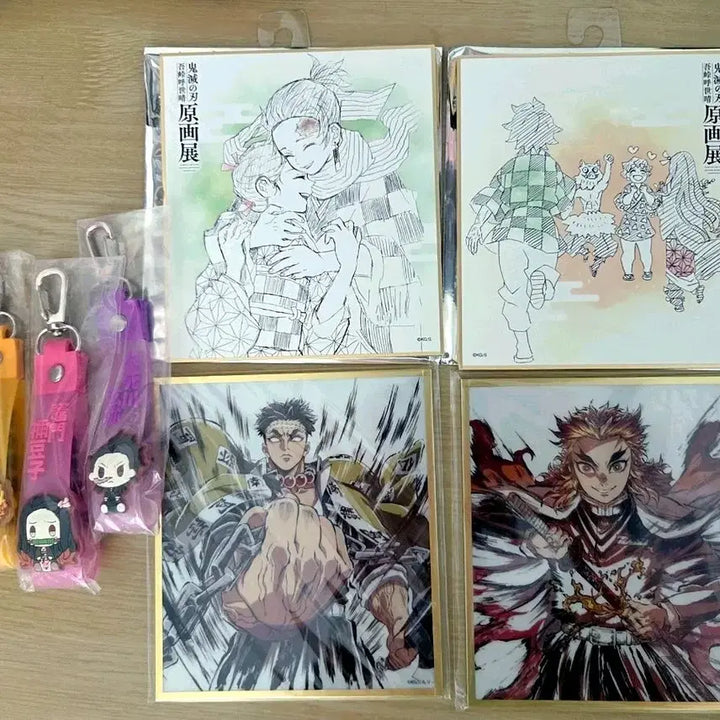 [BUNJANG] Demon Slayer: Kimetsu no Yaiba Original Art Shikishi, Acrylic Shikishi, and Ichiban Kuji Chokonoko Rubber Strap Bundle / 귀멸의 칼날 원화색지+아크릴색지+제일복권 스트랩 일괄판매