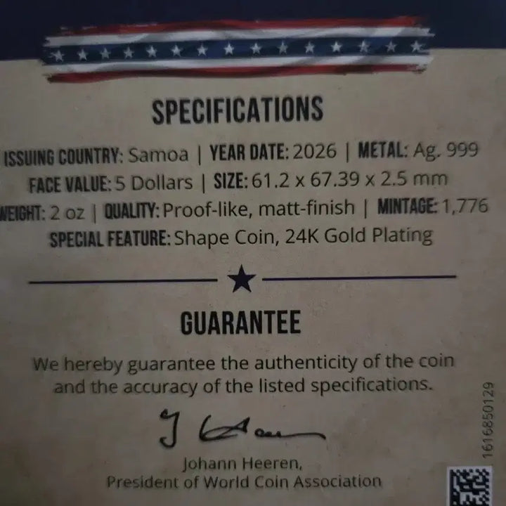 [BUNJANG] 2026 Samoa 2oz American Independence 250th Anniversary Silver Medal / 2026 사모아 2온스 미국독립 250주년 기념 은메달