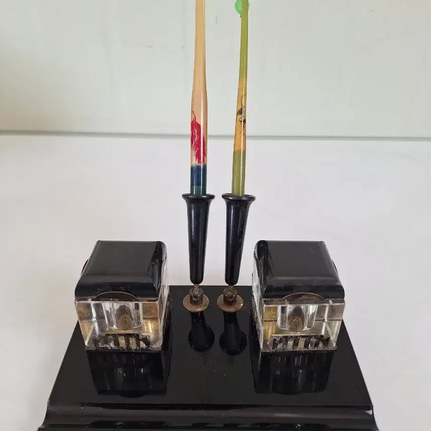 [BUNJANG] Vintage Ink Pen Stand Set with 2 Pens / 근대사 수집 옛날 빈티지 네트로 잉크 펜 스탠드 세트