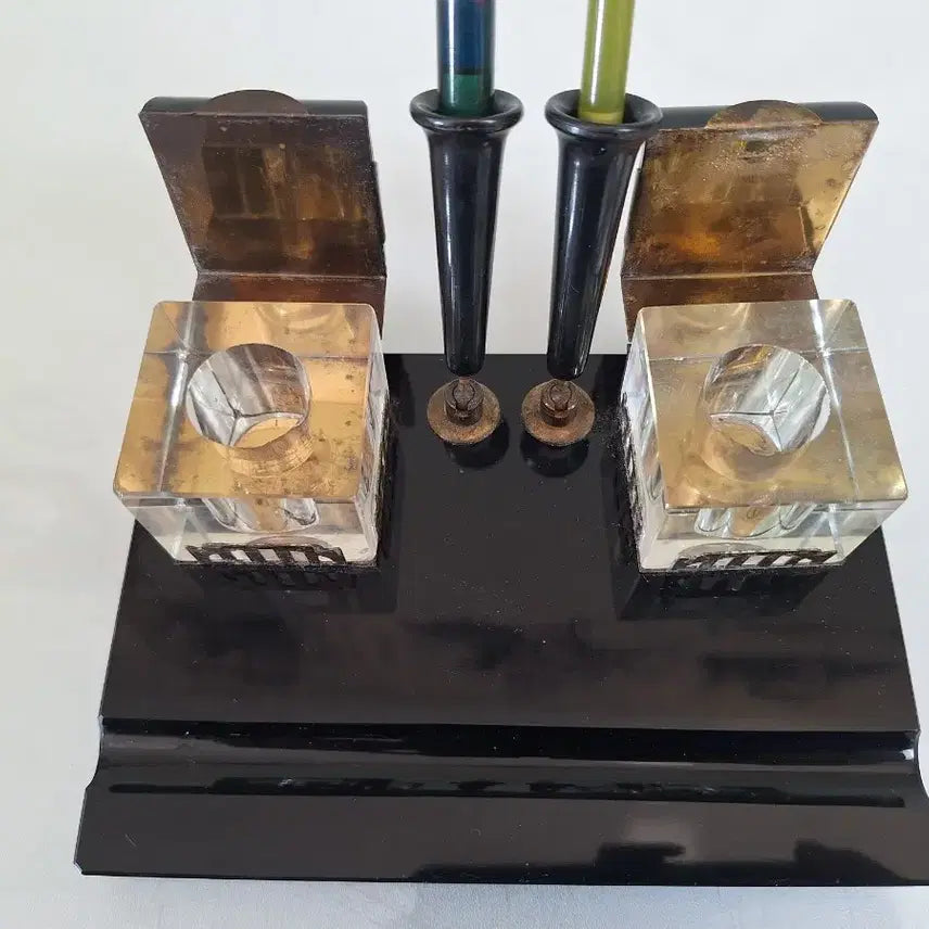 [BUNJANG] Vintage Ink Pen Stand Set with 2 Pens / 근대사 수집 옛날 빈티지 네트로 잉크 펜 스탠드 세트