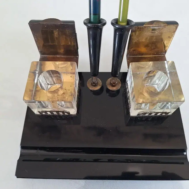 [BUNJANG] Vintage Ink Pen Stand Set with 2 Pens / 근대사 수집 옛날 빈티지 네트로 잉크 펜 스탠드 세트
