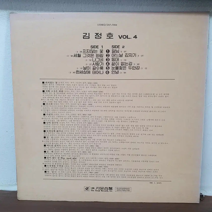 [BUNJANG] Kim Jung Ho Vol. 4 LP (1983 Seoul Records) / 김정호 Vol.4 LP 1983 서울음반