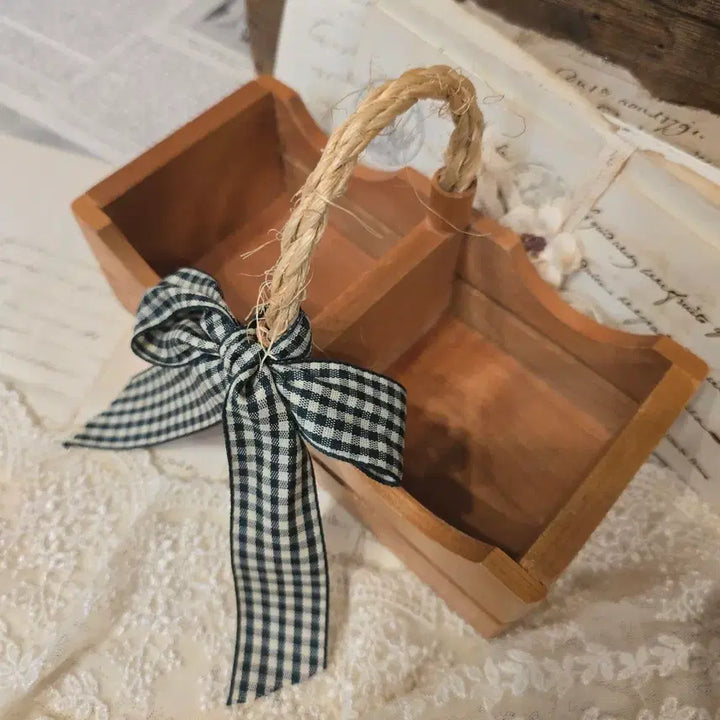 [BUNJANG] Vintage Wood Two-Compartment Basket / 빈티지 우드 두칸 바구니