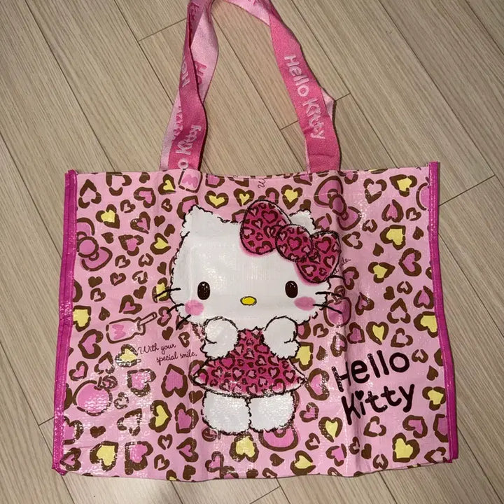 [BUNJANG] Sanrio Hello Kitty Pink Leopard Print Taplin Bag / 산리오 헬로키티 핑크 호피 타포린 가방 쇼핑백 에코백 새상품