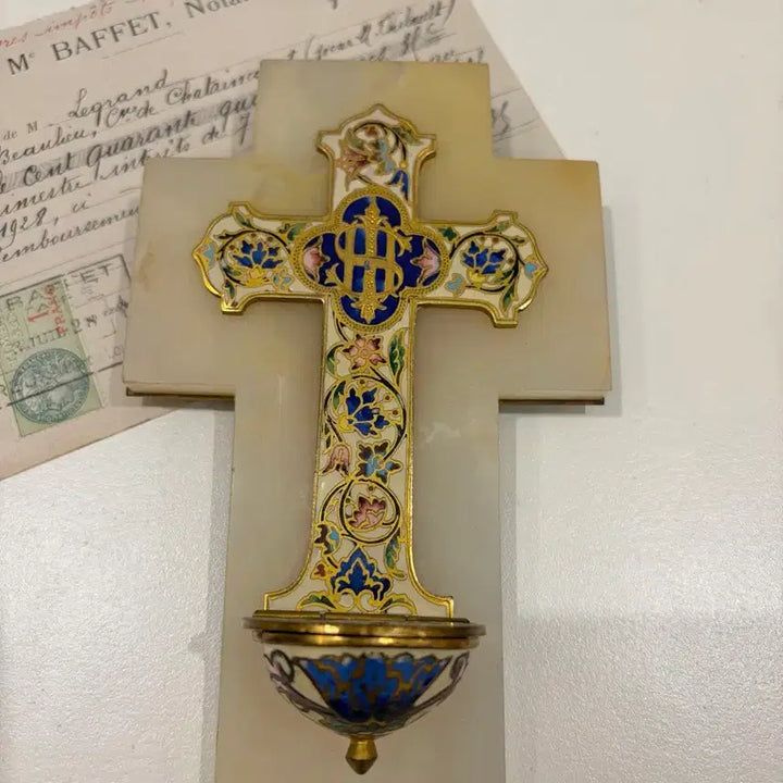 [BUNJANG] French Antique Marble Cross Religious Item / 프렌치 엔틱 마블 십자가 성물