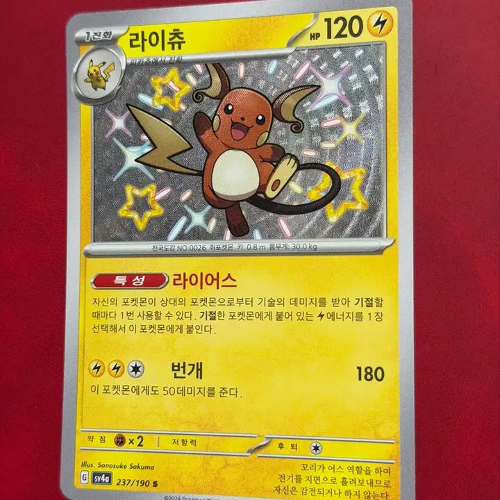 [BUNJANG] Shiny Treasure Shiny Raichu S Pokemon Card / 귀여운 포켓몬 카드 라이츄 이로치 S (샤이니트레져 샤트)