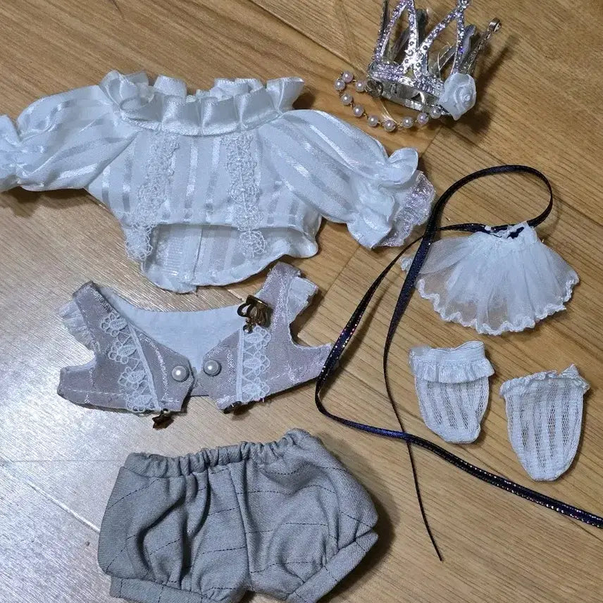 [BUNJANG] 15cm Doll Clothes White Beige Nightwear / 15cm 인형옷 솜인형옷 화이트 베이지 나이트