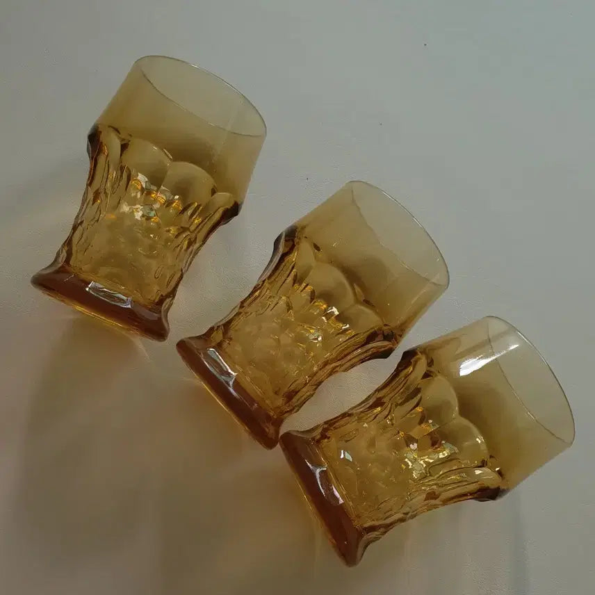 [BUNJANG] Vintage Libbey Amber Glass Set (3 Pieces) / 빈티지 리비 앰버잔 3개 세트