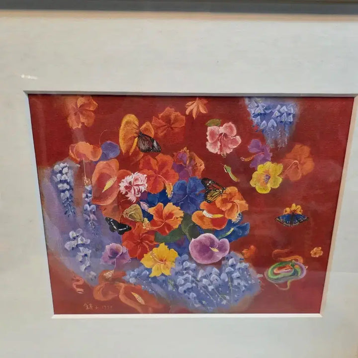 [BUNJANG] Chun Kyung-ja Flower and Butterfly Canvas Print Framed Art / 천경자 꽃과나비 캔버스 액자 그림