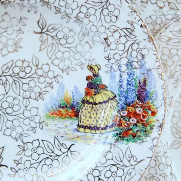 [BUNJANG] Vintage English Crinoline Lady Hand-Painted Bread Plates Set of 3 / 빈티지 영국 크리놀린레이디 핸드페인팅 브레드접시 3장 셋트