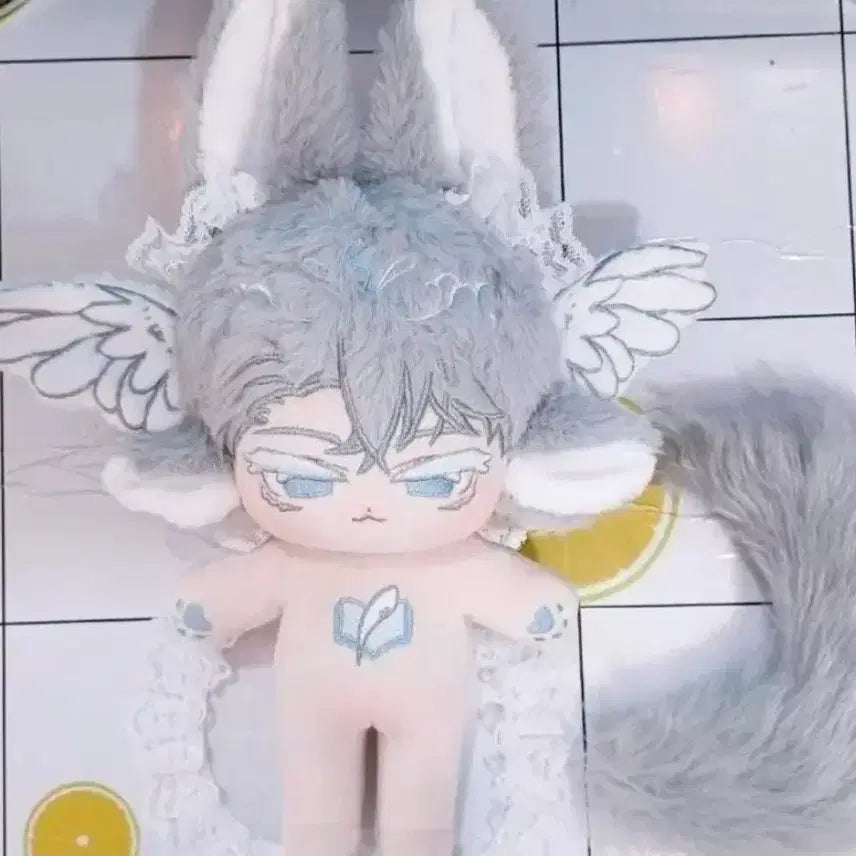 [BUNJANG] 20cm Unnamed Doll + White Traditional Kimono Outfit Bundle Set / 무속성 솜인형 20cm 운무우호+화이트 전통 기모노 옷포함 일괄
