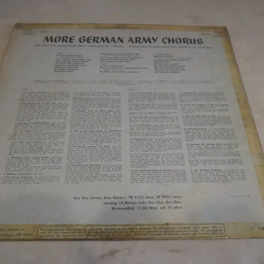 [BUNJANG] Various Artists - More German Army Chorus 1962 (US Pressing) LP / LP/미국반/More German Army Chorus 1962
