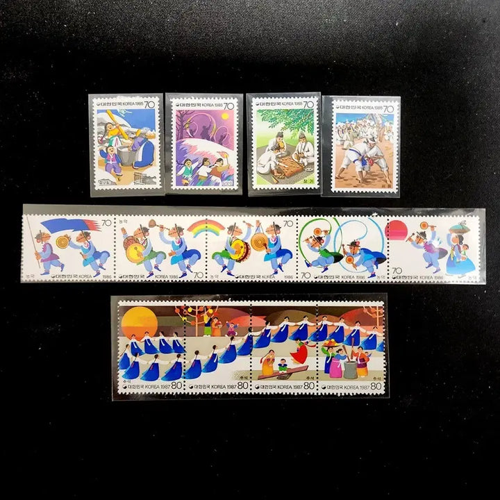 [BUNJANG] 1985-1987 Folk Series Albums 1-4 Commemorative Stamps (6 Types) / 1985~87 민속시리즈 1~4집 기념우표 6종