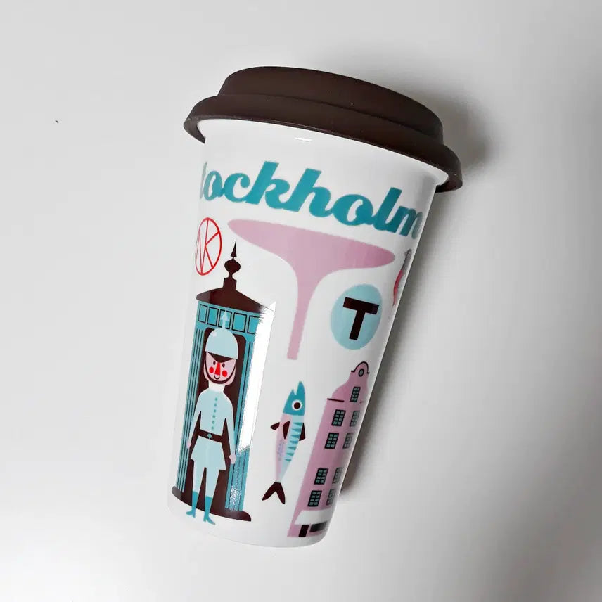 [BUNJANG] Ingela P. Arrhenius City Tour Travel Mug with Lid / 잉겔라 스톡홀름 시티 투어 여행용 머그