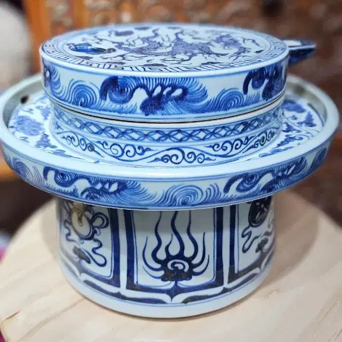 [BUNJANG] Blue-and-White Goryeo Celadon Millstone with Dragon Motif / 청화멧돌