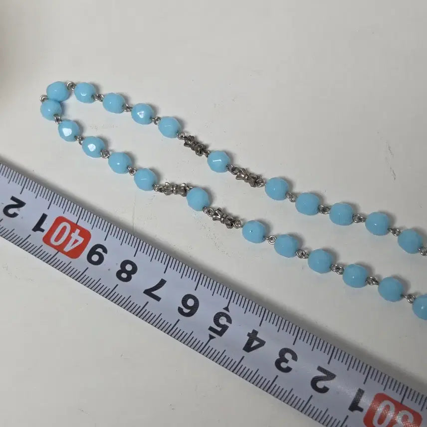 [BUNJANG] Antique Italian Catholic Rosary with Blue Beads and St. Mary Symbol Cross / 앤틱 이탈리아 가톨릭 묵주 하늘색 성모마리아 상징 십자가